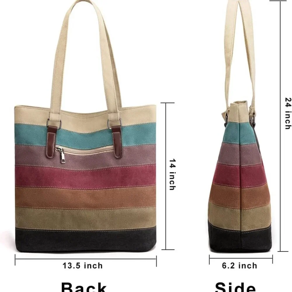 Canvas Handbag Multi-Color Striped Lattice Cross Body Shoulder Purse Bag Tote-Ha - Picture 2 of 6